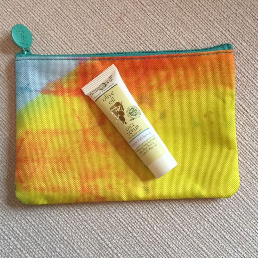 Ipsy makeup bag with Aphrodite Exfoliating Scrub